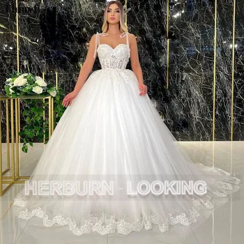 HERBURNL שמלת נשף נסיכת קו A ללא כתפיות תחרה Apliques אישית טול שמלת החתונה 2022 רצועות ספגטי החלוק De Mariée