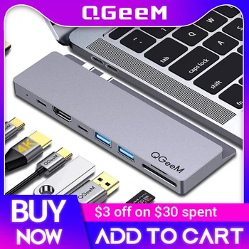 QGeeM USB C רכזת רציף עבור ה-Macbook Pro SD TF כרטיס הקוראים Dual HDMI משטרת רב רכזת ה-USB Type-C מתאם מפצל מסוג C-Hub עבור מחשב נייד