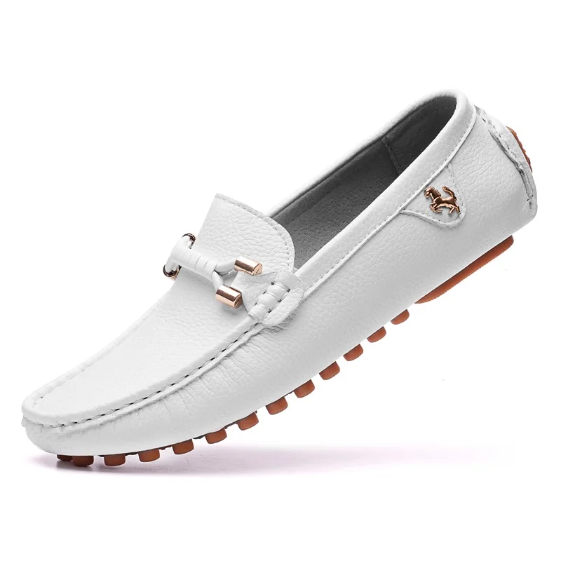 גברים נעליים רכות מוקסינים באיכות גבוהה אביב סתיו עור אמיתי נעלי גברים שטוח נהיגה נעליים לבן רך מתקפל בין נעליים - 0