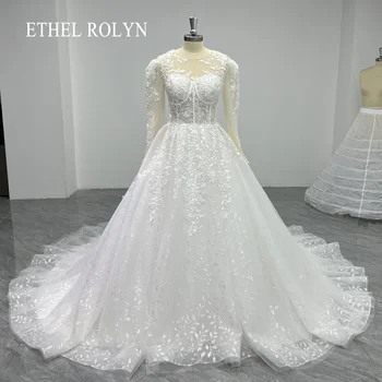 אתל ROLYN קו שמלות חתונה עבור נשים 2023 סקופ רקמה, ואגלי רכבת המברשת רומנטי שמלת החתונה Vestidos דה נוביה