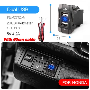 12V-24V 4.2 Dual Usb מטען לרכב עבור הונדה 2 יציאת USB אוטומטי מתאם LED מד המתח לשקע עבור הונדה סיוויק CROSSTOUR CRV אודיסיאה