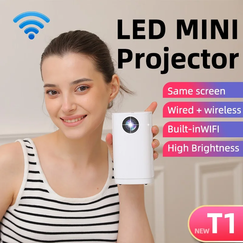 חדש T1 מיני מקרן LED מקור אור מולטימדיה השמעה טלפון אחד מסך WiFi קטנים וניידים בבית אחד Edition מסך - 0