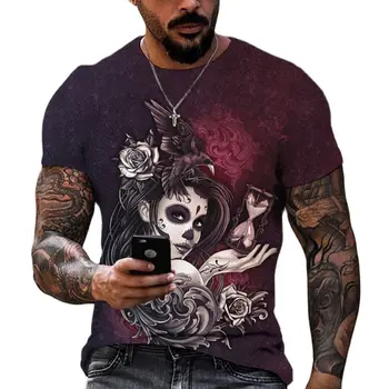 2023 מקסיקו חולצות לגברים 3D גולגולת הדפסה שרוול קצר חולצות Día De Muertos רחוב היפ הופ מנופחים חולצת טריקו בגדי גברים 6xl