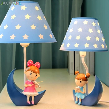 JW מודרני יצירתי חמוד הירח שולחן אור שרף מנורת שולחן ילדה נסיכה מתנה מנורות חדר השינה ליד המיטה בחדר ילדים תאורה