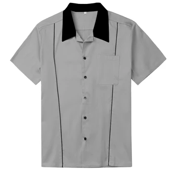 המערבי Mens הלבשה רוקבילי-50 רטרו עיצוב חולצה עם שרוולים קצרים עם כיסים
