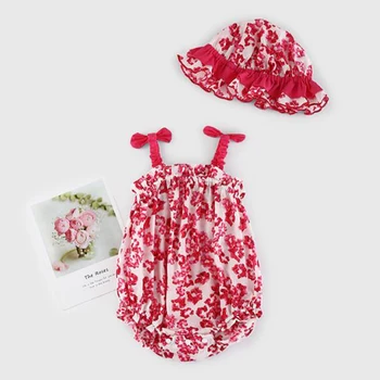 חדש 2022 תינוק בייבי בנות שרוולים הדפסה סרבל + כובע קיץ לתינוק הנולד בנות Rompers בגדי ילדים תינוקת Rompers