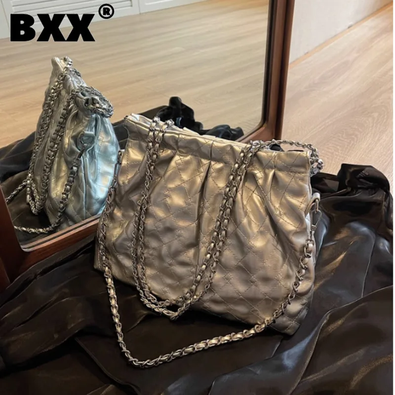 [BXX] קיבולת גדולה תיק לנשים 2023 חדש אופנה שרשרת Crossbody כתף שקיות קניות מוצק צבע אופנתי תיק 8AB501 - 0