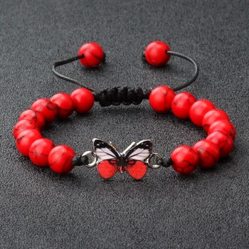 מזל אבן אדומה חרוזים צמידים & צמידי מתכוונן אדום פרפר צמיד נשים גברים אבן טבעית תכשיטים החברים מתנות