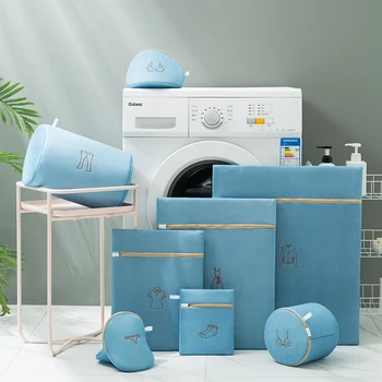 כחול כביסה תיק רקום לעבות שקיות כביסה על מכונת כביסה בגדים מלוכלכים סל אחסון בגדים נקיים להגן על הכיס.