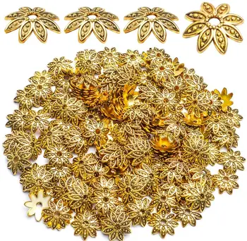 200pcs 15mm עתיק הזהב רקמת פרח מחרוזים כובעי סגסוגת Spacer חרוז כיסויים עבור עשה זאת בעצמך צמיד מלאכת יד ליצירת תכשיטים עיצוב