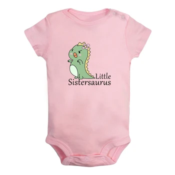 iDzn החדשה Sistersaurus כיף גרפי תינוק בגד חמוד בנות Rompers התינוק שרוולים קצרים סרבל היילוד בגדים