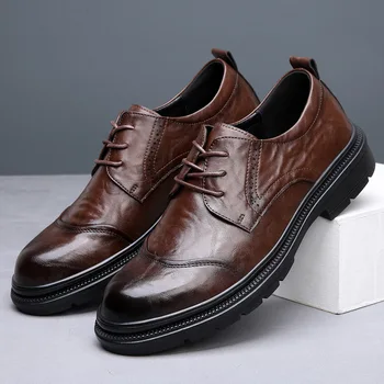 גברים לבוש עסקי נעלי עור הבריטית בציר בטלנים אביב סתיו מחודד בוהן שרוכים דרבי נעלי עבודה החתונה אוקספורד