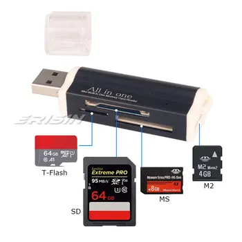 Erisin 076 כל אחד USB קורא כרטיסי זיכרון עבור מיקרו SD MMC TF SDHC M2 מקס 128GB