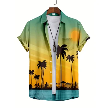 3D גברים חולצות שרוול קצר עץ קוקוס להדפיס חולצות הוואי חג חולצות יוניסקס אופנה קיץ טריקו מזדמנים גדול מדי בגדים