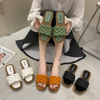 בועה נעלי בית. אישה שטוח נעלי קיץ לנשים 2023 חמוד, קוריאנית סנדלי נשים חיצוני מעצב מחליק PVC רך בוהן מרובע