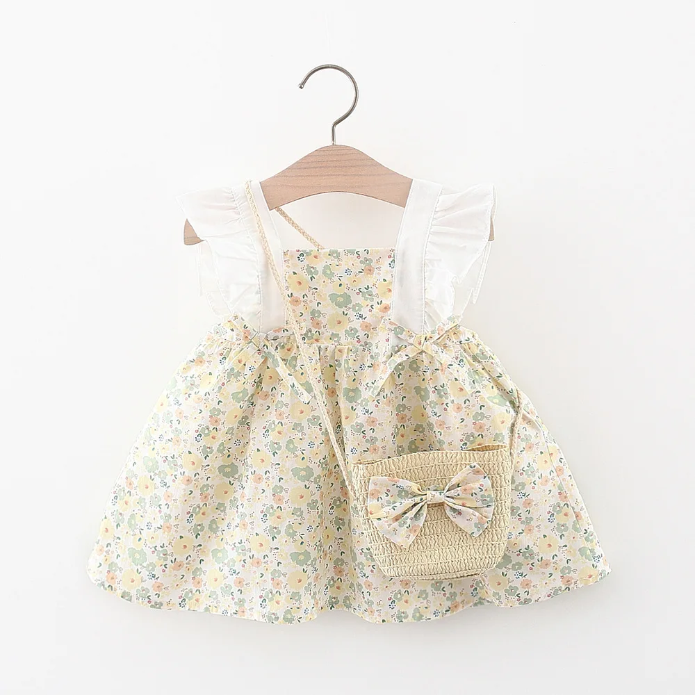 2Pcs/Set וינטג ' ילדה שמלות קיץ כותנה דק פעוטות ילדים תחפושת ללא שרוולים תינוקות בגדים לשלוח תיק 0 ל-4 Y - 0