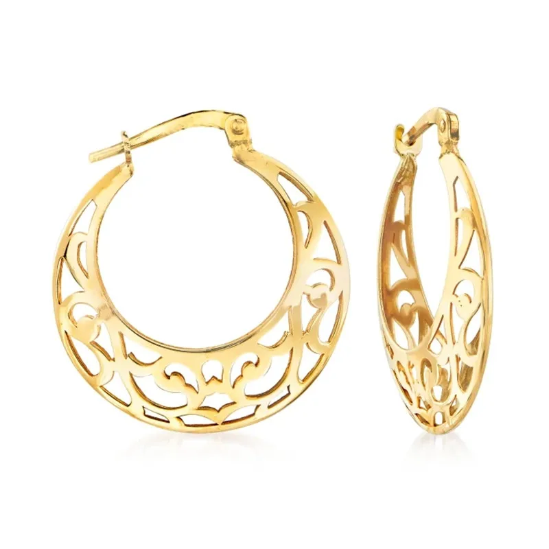 היפי של נשים עגילי חישוק פתוח רשת צבע זהב הוק זרוק עגילים תכשיטים לחתונה - 0