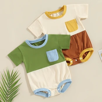 התינוק Rompers הקיץ הפעוט, הילד שרוול קצר חדש נולד כותנה בגדים לתינוקת סרבל תינוק ניגודיות צבע בגדים