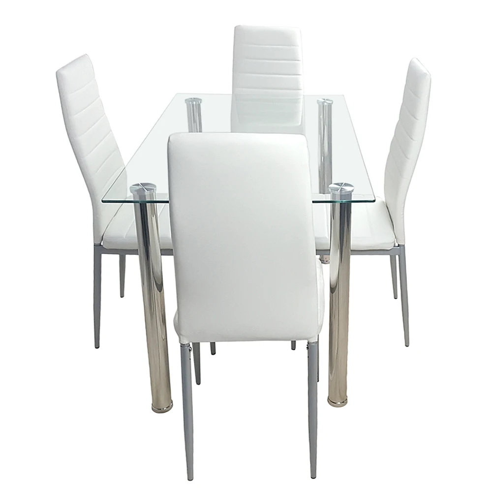 4-מושב שולחן אוכל מלבני פשוט גלילי הרגל שולחן מחוסמת זכוכית, נירוסטה, זכוכית שקופה 110 * 70 * 75 סנטימטר - 1