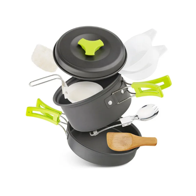 קמפינג ערכת כלי בישול Nonstick קל תרמילאים בישול להגדיר חיצונית לבשל ציוד סיר מחבת הקערה על המשפחה לטיולים נסיעות פיקניק - 1