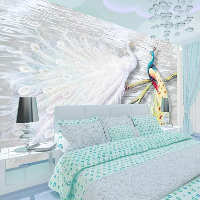 beibehang טפט מותאם אישית 3D טווס גדול ציורי קיר הסלון, חדר השינה, ספת הטלוויזיה רקע תפאורה קיר נייר קש מרקם קיר - 1