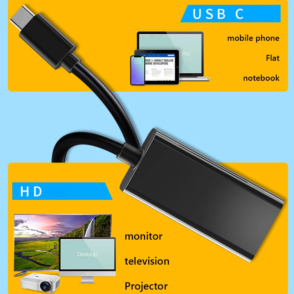USB Type C DP ל-HDMI תואם-כבל הממיר 4K USB3.1 10Gbps HDTV מתאם כבל עבור Samsung Galaxy S10/Microsoft ASUS Tablet - 1