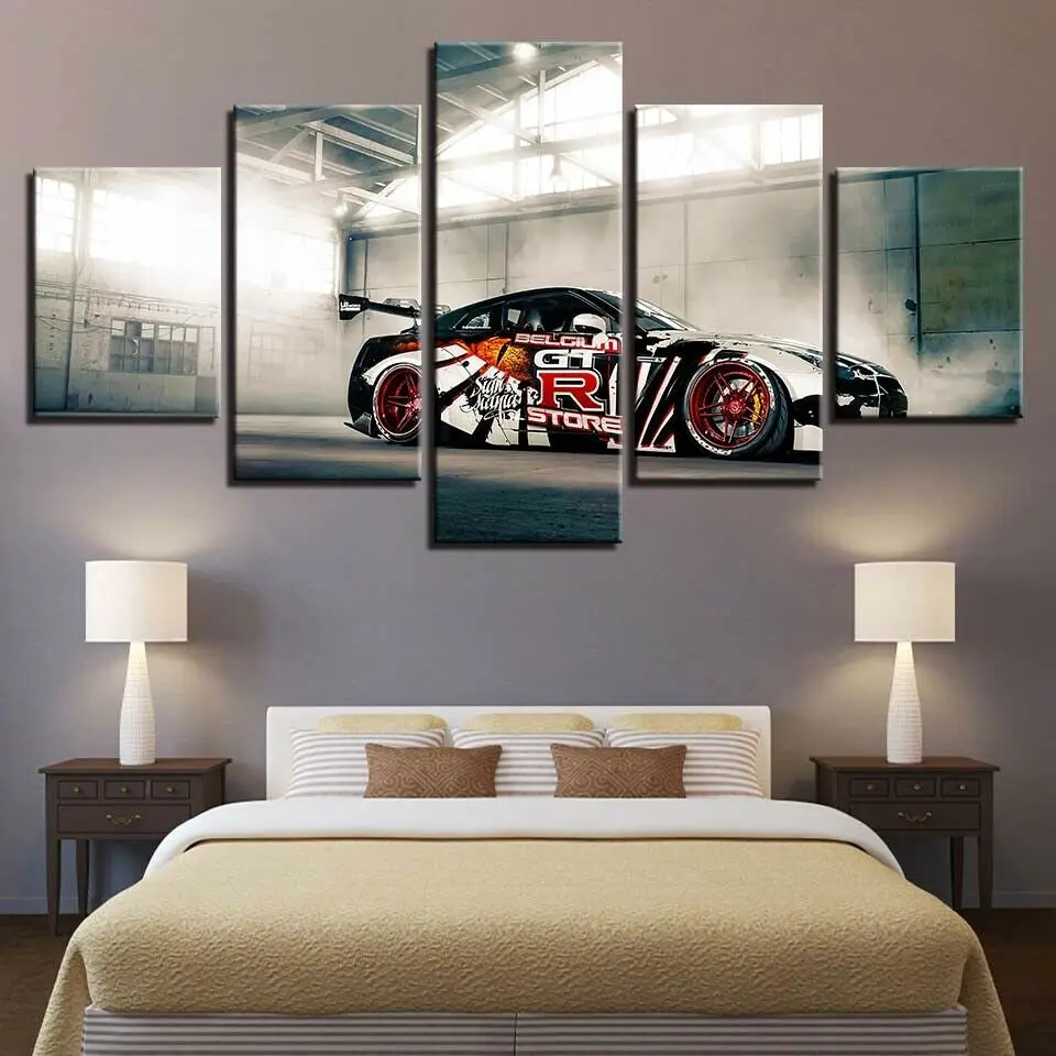 יוקרה ניסן GTR מכונית ספורט למכונית בד להדפיס ציור קיר אמנות עיצוב הבית פנל 5 תמונות פוסטר עיצוב חדר לא ממוסגר 5 חתיכות - 1