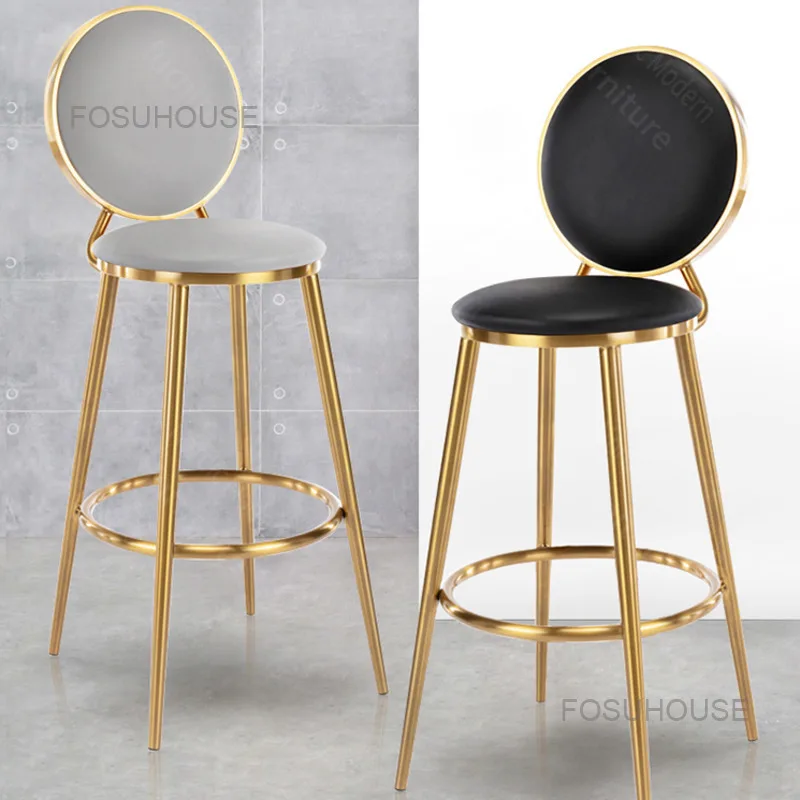 נורדי יצירתי ברזל בר כסאות פנאי מטבח רהיטים מודרניים פשוטים משפחה עור חזרה כסאות בר יוקרתיים ארט כסא בר גבוה - 1