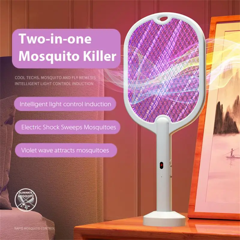 יתוש הרוצח מנורה חשמלית אנטי מחבט קוטל חרקים הקיץ נטענת USB לטוס מחבט הורג מקורה חיצונית חדר השינה גן - 1
