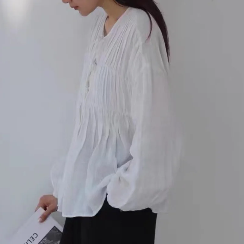 Komiyama או הצוואר תחרה חולצות חולצות וינטג ' אלגנטי עם קפלים Blusas Mujer באביב בגדי נשים יפן אופנה חולצה חולצות - 1