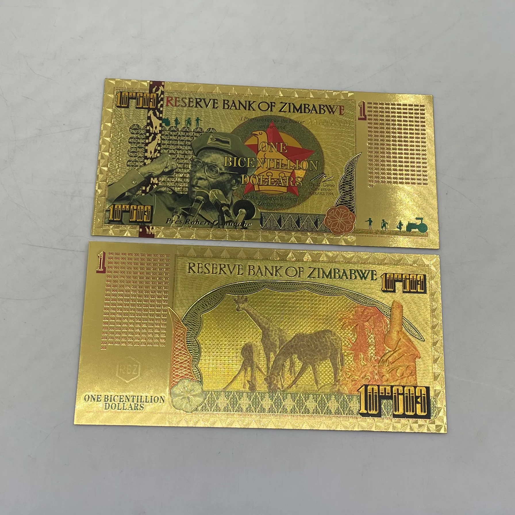 10pcs זימבבואה זהב השטר אחד BicCENTILLION דולר זהב 999999 זימבבואה דולר האבן שטרות לעסקים מתנות - 1