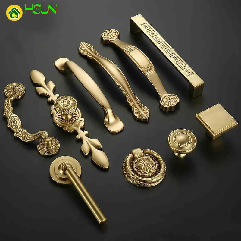 1 pc באיכות גבוהה סיני עתיק פליז זהב להתמודד עם סגנון אירופאי פשוט המלתחה בארון מגירה למשוך ידיות - 1