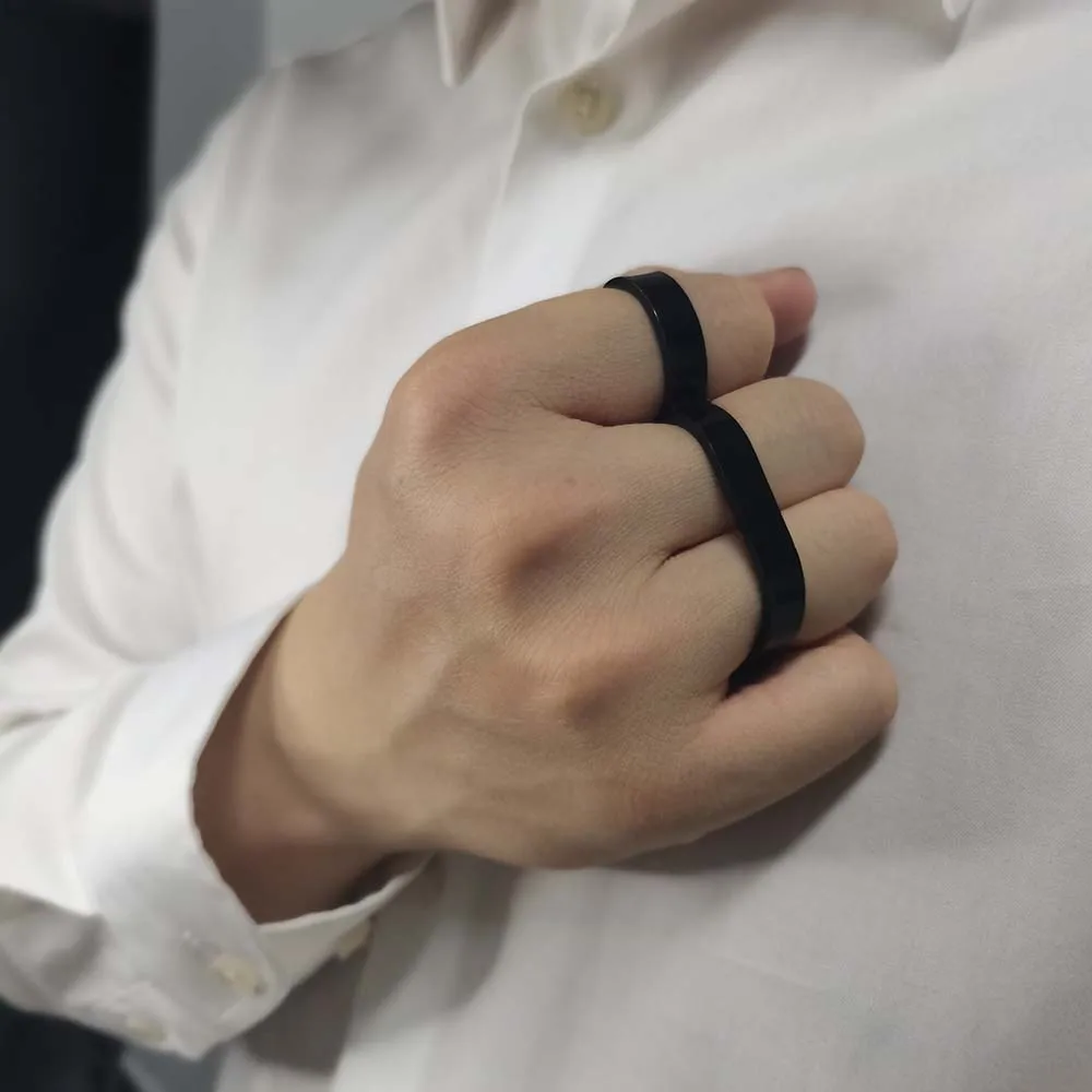 אופנתי שלי החברתית סוללה מגניב גברים מתנה מיוחדת כפולה טבעת אצבע על גבר חזק מפואר טבעות מעגל גבריות משלוח חינם - 1