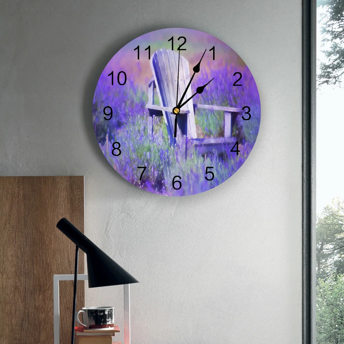 סגול לבנדר שדה פרחים הכיסא PVC שעון קיר בעיצוב מודרני בסלון קישוט קיר שעון הביתה Decore קיר שעון דיגיטלי - 1