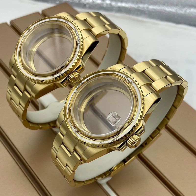לseiko Nh35 Nh36 חיוג תנועה שעונים של גברים 40mm זהב מקרה חלק ספיר זכוכית פלדה אל חלד רצועת שעון צמיד צוללן - 1