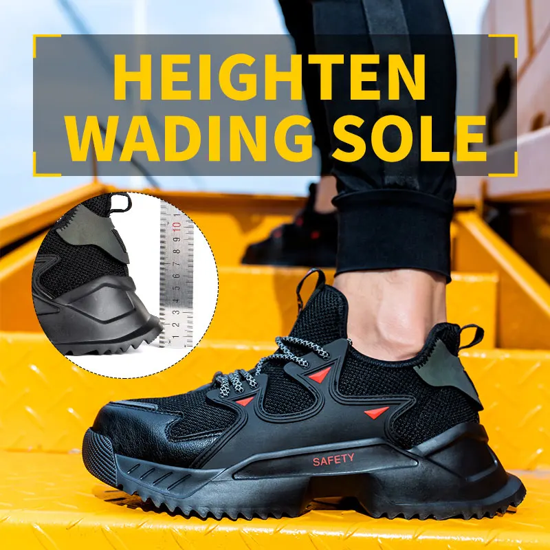 ניתן להריסה סאטן נעלי גברים פלדה עבודה מגפי בטיחות החלקה לנשימה לדקור הוכחה קל משקל נוח נעלי עבודה - 1