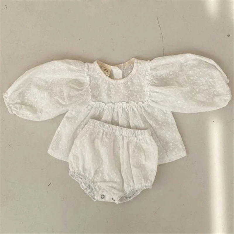 אביב קיץ בנות תינוק חליפת תינוקות שרוול ארוך חולצות + מכנסיים קצרים החליפה בגדים לתינוק בגדי ילדות להגדיר הפעוט בגדים - 1