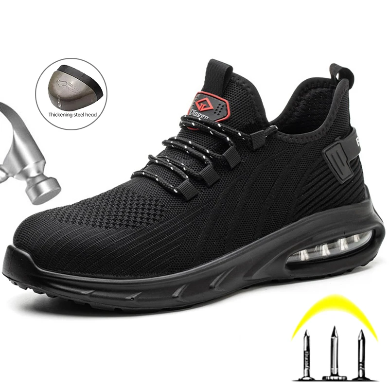 בוהן פלדה עבודה נעלי ספורט גברים לנשימה נעלי בטיחות הדיקור הוכחה משקל נעלי עבודה לגברים נשים בלתי ניתן להריסה נעליים - 1