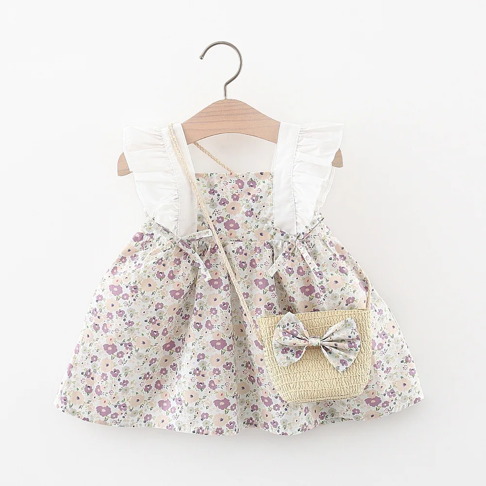 2Pcs/Set וינטג ' ילדה שמלות קיץ כותנה דק פעוטות ילדים תחפושת ללא שרוולים תינוקות בגדים לשלוח תיק 0 ל-4 Y - 1