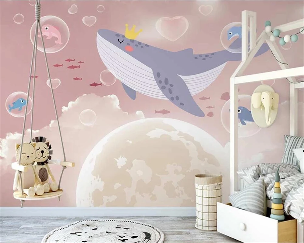 beibehang אישית טפט מודרני נורדי מצוירים ביד פנטזיה לוויתן ילדים בחדר רקע טפט papier peint - 2