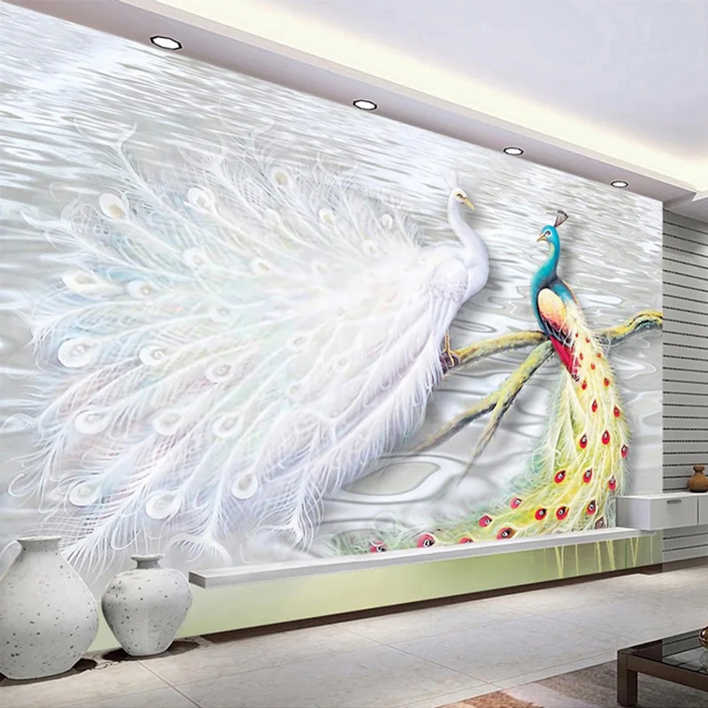 beibehang טפט מותאם אישית 3D טווס גדול ציורי קיר הסלון, חדר השינה, ספת הטלוויזיה רקע תפאורה קיר נייר קש מרקם קיר - 2