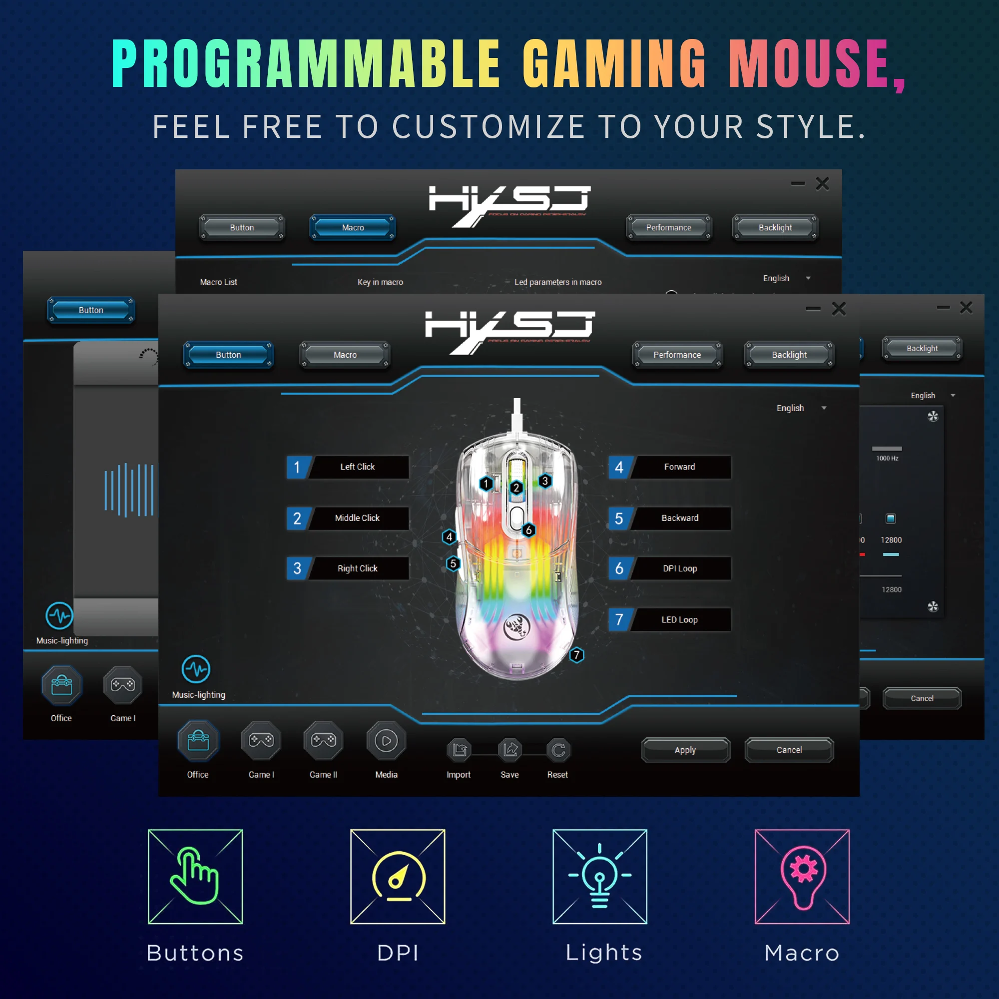 חדש קווי שקוף המשחק עכבר RGB אחורית USB מתכוונן 12800 DPI 7 מקש מאקרו תכנות עכבר למחשב נייד גיימר - 2