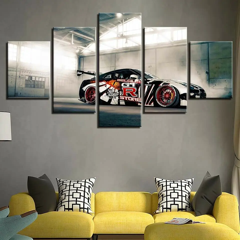 יוקרה ניסן GTR מכונית ספורט למכונית בד להדפיס ציור קיר אמנות עיצוב הבית פנל 5 תמונות פוסטר עיצוב חדר לא ממוסגר 5 חתיכות - 2