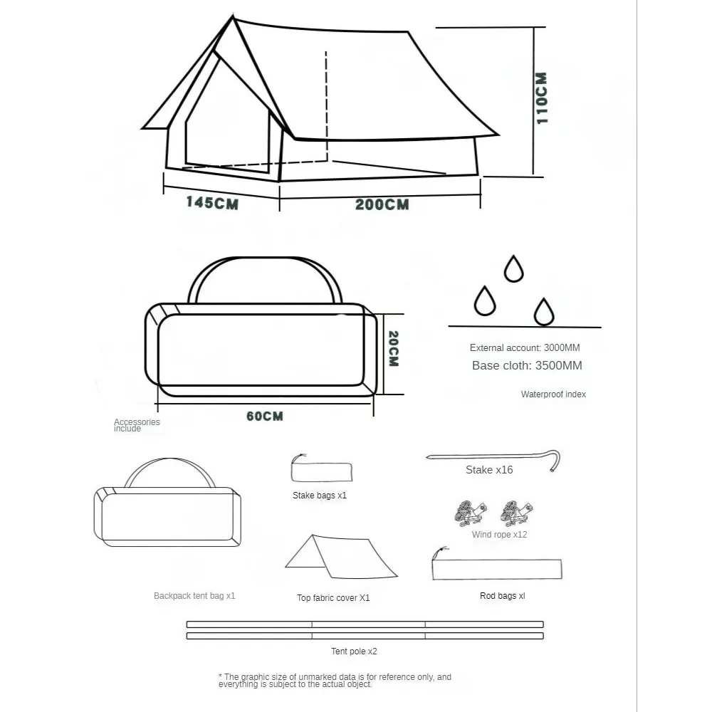 קמפינג תחת כיפת השמיים רטרו אוהל 2-אדם נהיגה עצמית קמפינג הגנה נגד גשם כבד בקתה הקלד בצורת אוהל בד אוקספורד - 2
