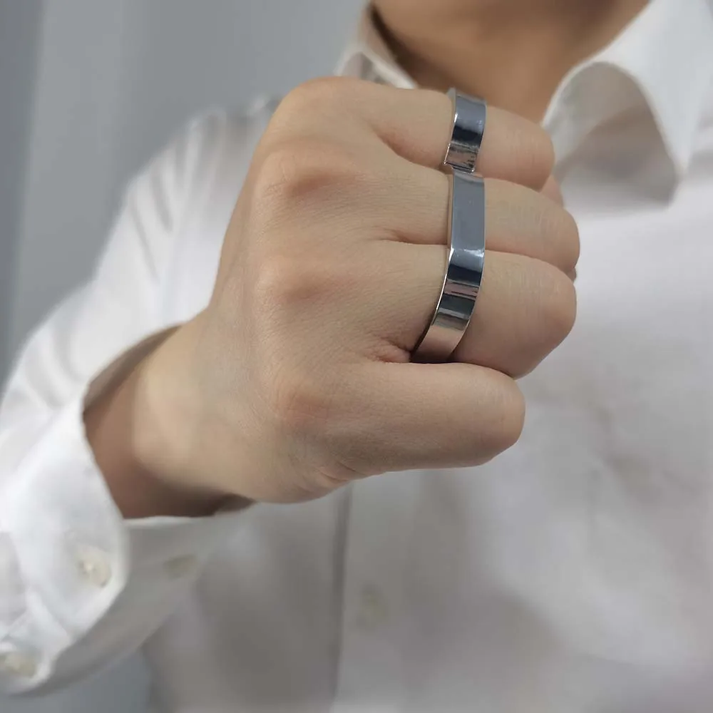 אופנתי שלי החברתית סוללה מגניב גברים מתנה מיוחדת כפולה טבעת אצבע על גבר חזק מפואר טבעות מעגל גבריות משלוח חינם - 2
