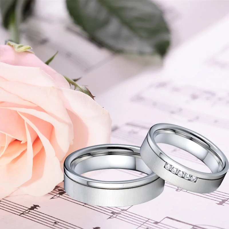 טבעות נישואין לזוגות המאהב של ברית הזוגות השנה 925 כסף זהב לבן צבע נירוסטה טבעת נישואין - 2