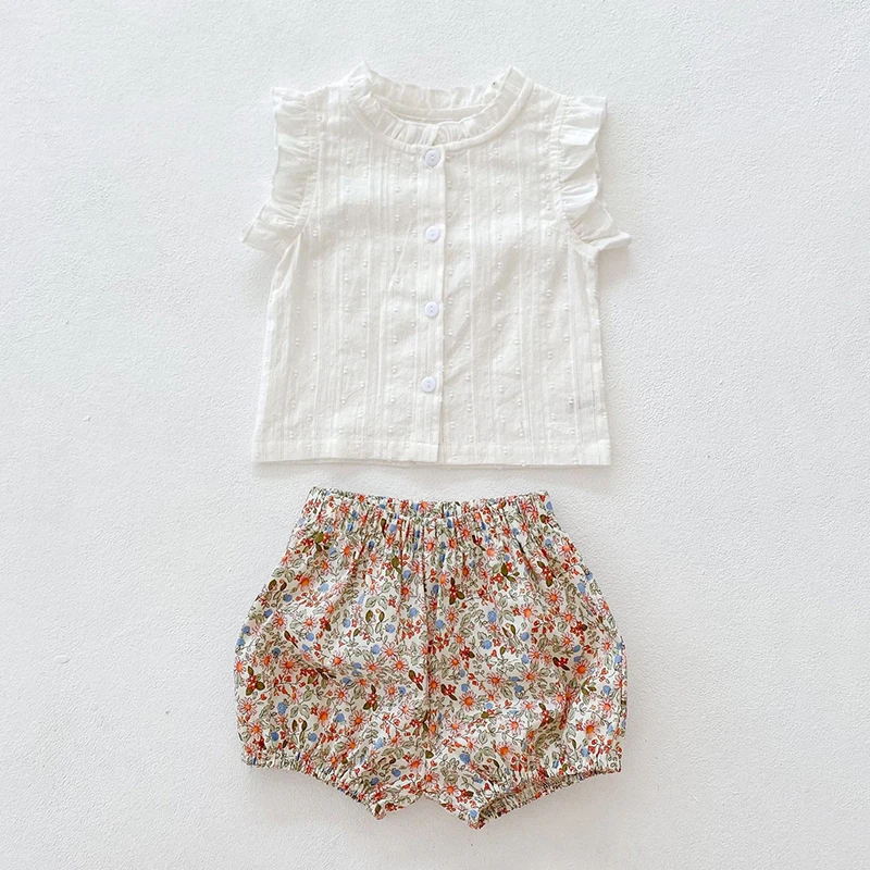 הקיץ תינוק בייבי בנות בגדים שיתאימו תינוקות ילדים ילדות בגדים להגדיר בגופיות + מכנסיים קצרים 2pcs הפעוט בגדים - 2
