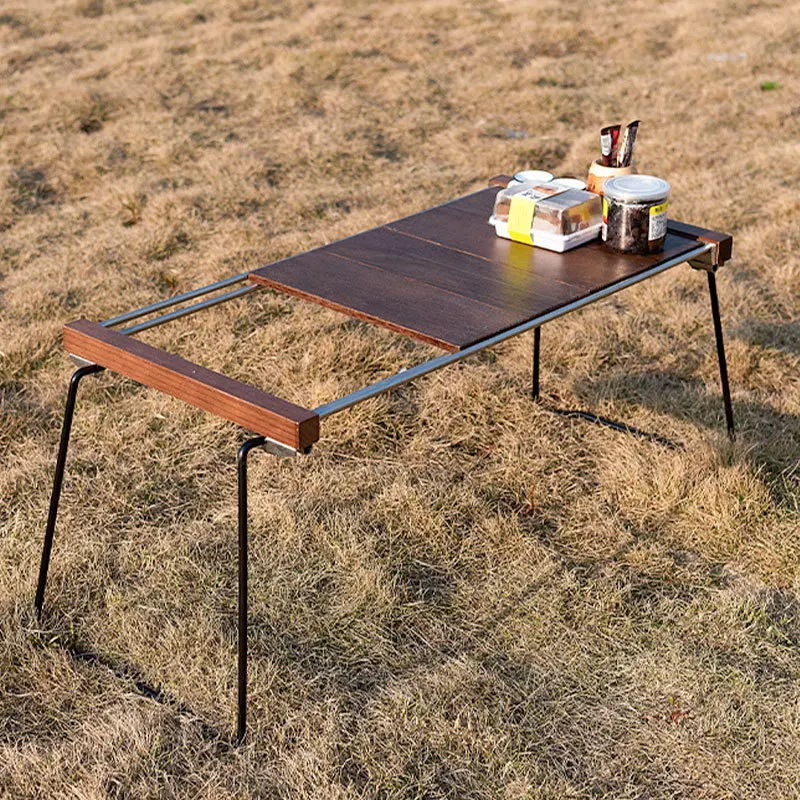 קמפינג תחת כיפת השמיים בשילוב ברביקיו שולחן נירוסטה נייד קטן זברה שולחן עץ מלא קמפינג מתקפל חביתה השולחן - 2
