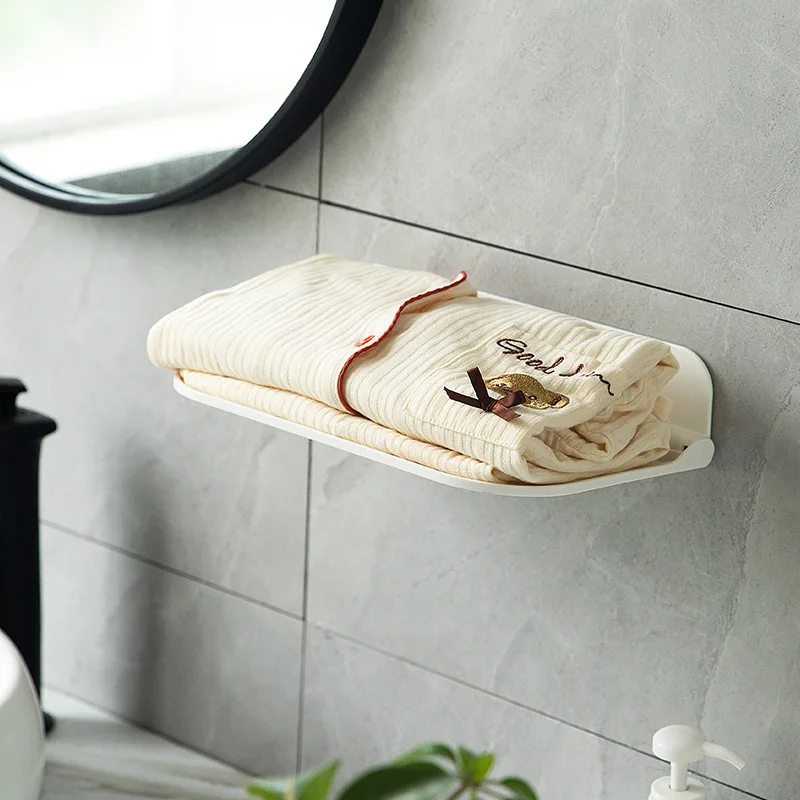 יפנית קיר אמבטיה תלוי אחסון מדף תלייה על קיר מתקפל לאחסון בגדים נקוב-בחינם מדפים מקלחת ארגונית - 2