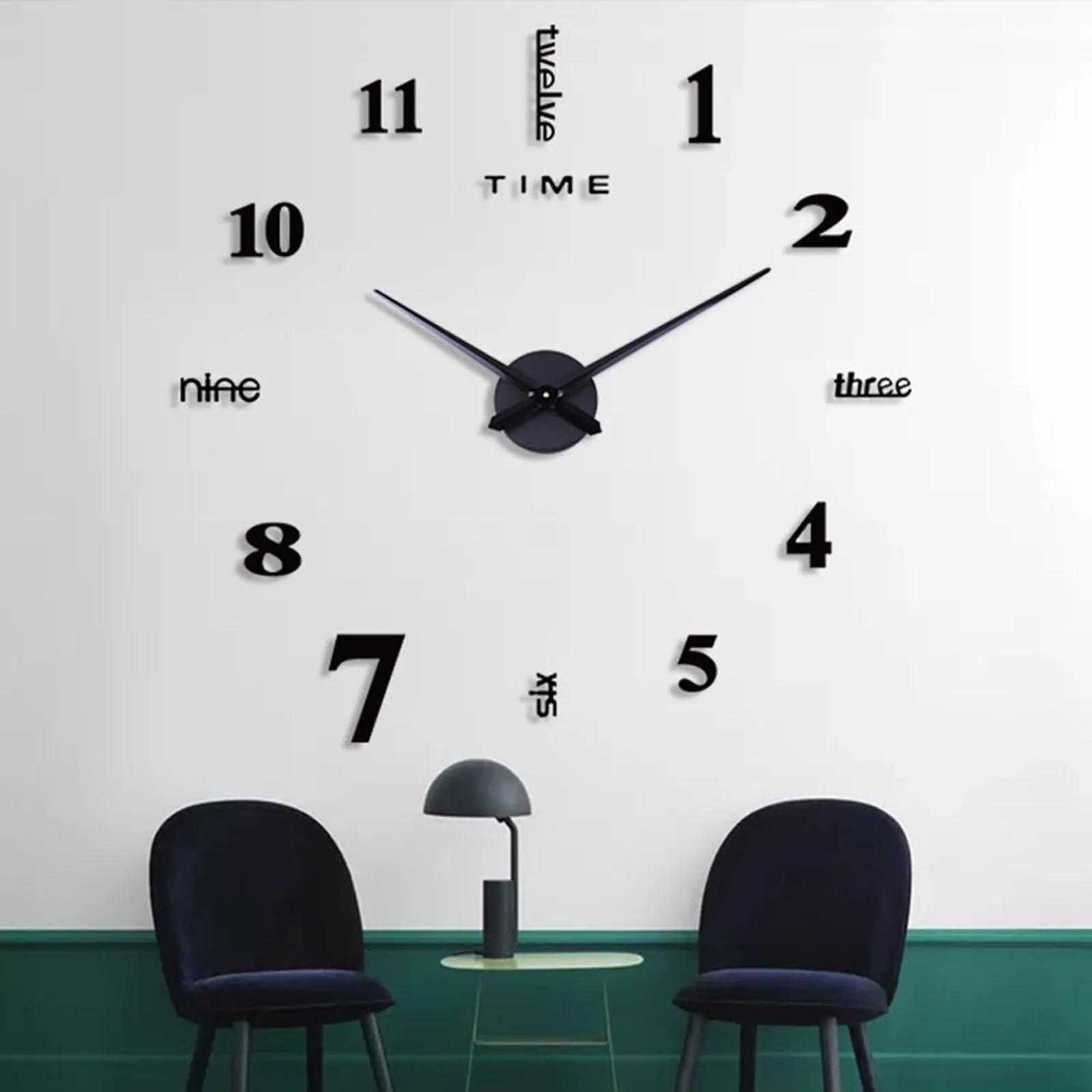 מודרני שעון דיגיטלי קיר DIY Frameless 3D שחור דמויות דביק מדבקה שעונים עבור המשרד הביתי מלון בית ספר קישוט - 2